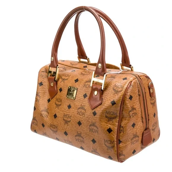 💎AUTHENTIC💎 MCM Cognac Visetos Boston Bag with matching small coin pouch - Picture 4 of 17